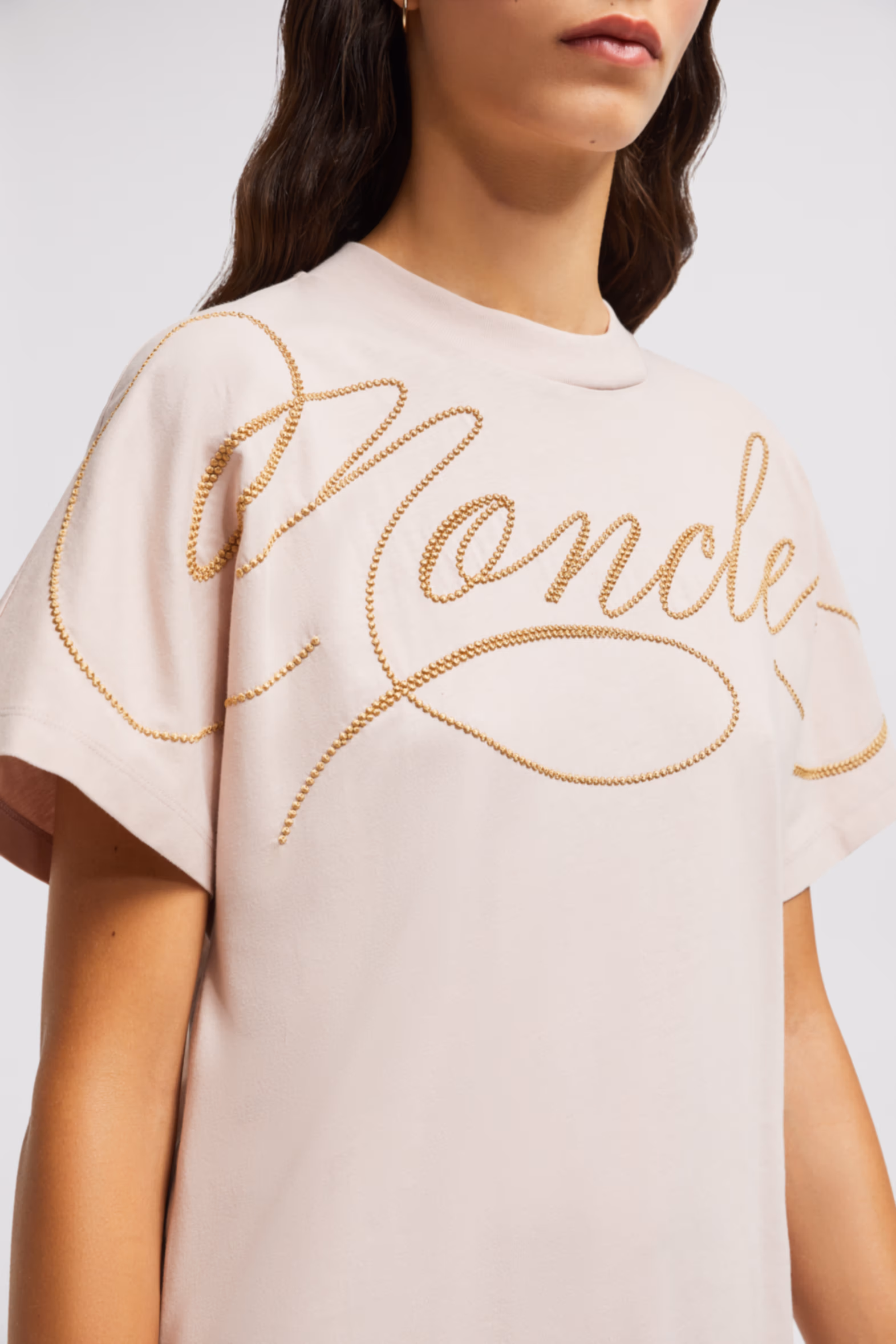 Embroidered Cursive Logo Cotton T-Shirt Women Rose Pink Moncler 6